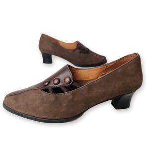Vintage 80s Leather Suede Brown Heels Pumps 8-8 1/2 Sabotage The Clogmaker